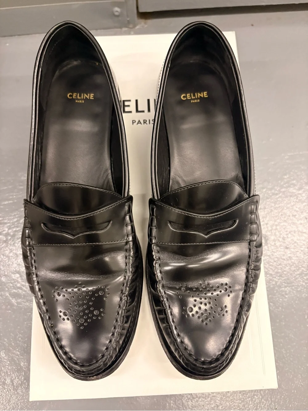 Celine Black Leather Penny Loafers for Men